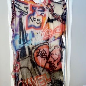 CHANEL Graffiti Cashmere Stole Scarf/Wrap